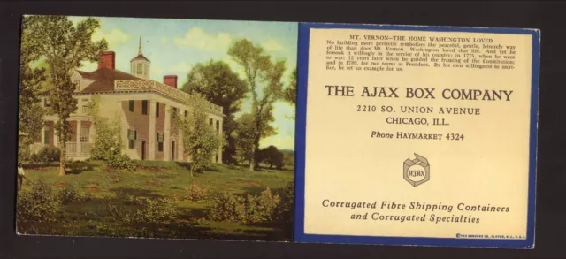 Mpunt Vernon--Home of George Washington--Ajax Box Ink Blotter--Chicago, Illinois