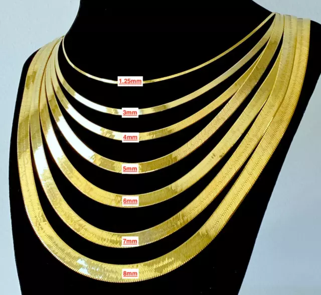 Bold Herringbone Chain Necklace 14K Yellow Gold Plated Sterling Silver 925