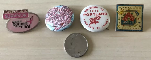 Lot of 4 Portland Oregon Souvenir Rose Festival Komen Pin Pinbacks Buttons 34600