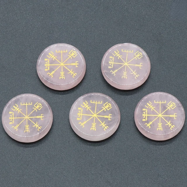 10pcs 25x6mm Natural Rose Quartz Stone 7 Chakra Symbol Healing Reiki Stone