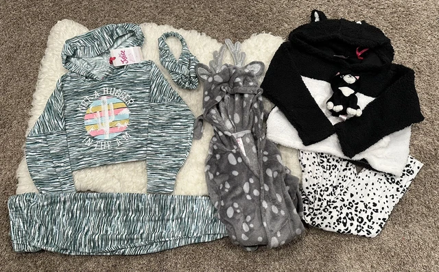 New Justice Pajama & Robe Set Xs 5/6 Panda  Pjs / Reindeer Robe W Antlers~ +1