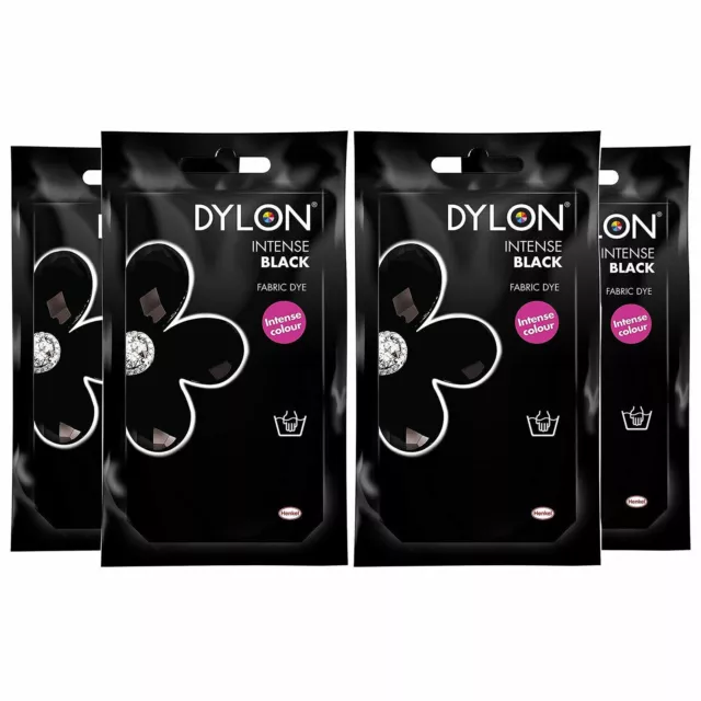 4 X 50g Dylon Intenso Terciopelo Negro Tela Ropa Tinte Manual Bolsitas Paquetes