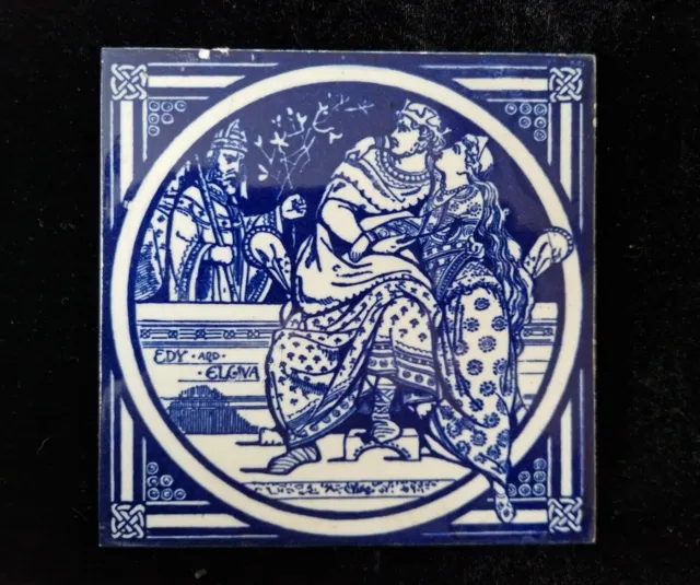 Antique Mintons Tile Moyr Smith Early English History "Edy and Algiva" c.1872