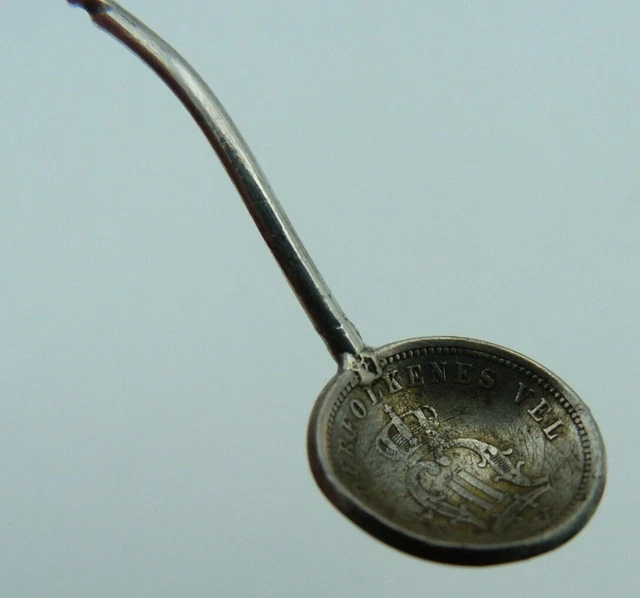 Swedish 10 Ore Coin Solid Silver Spoon 1888