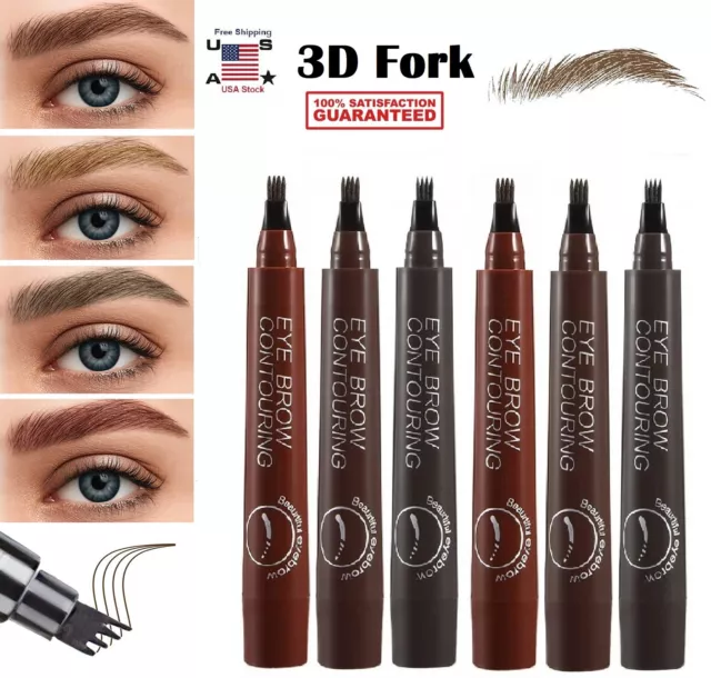 2× Fork 3D Eye Brow Pencil Waterproof Microblading Tattoo Eyebrow Ink Pen Makeup