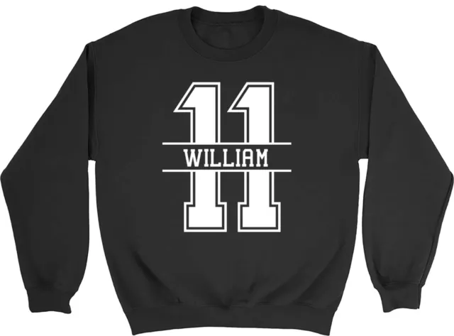 Personalised Name With Number 11 Kids Childrens Jumper Sweatshirt Boys Girl Gift