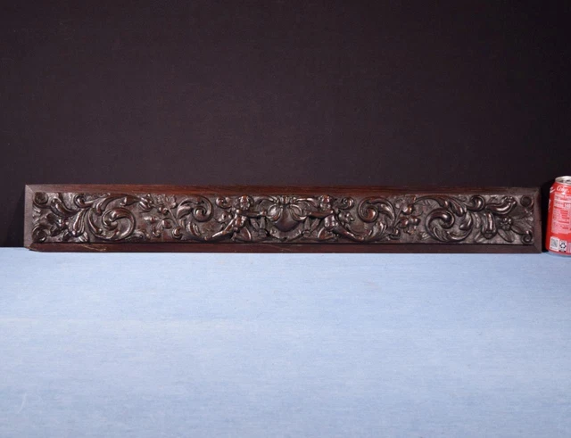 *French Antique Highly Carved Architectural Trim Panel in Solid Oak w/Cherubs 2