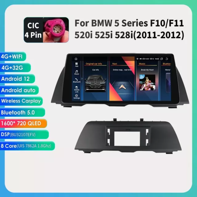10.33in RDS 4G LTE Carplay Android 12 Autoradio GPS Navi für BMW 5er F10 F11 CIC