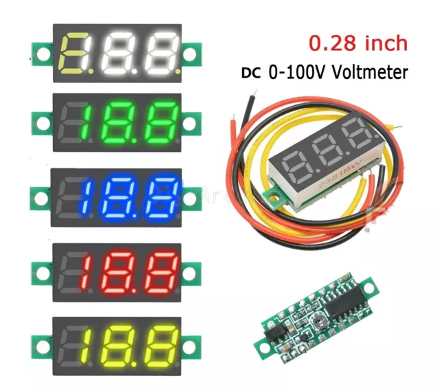 10PCS  Mini DC 0-100V 0.28" 3-Digit Voltmeter LED Voltage Panel Meter 3 Wire