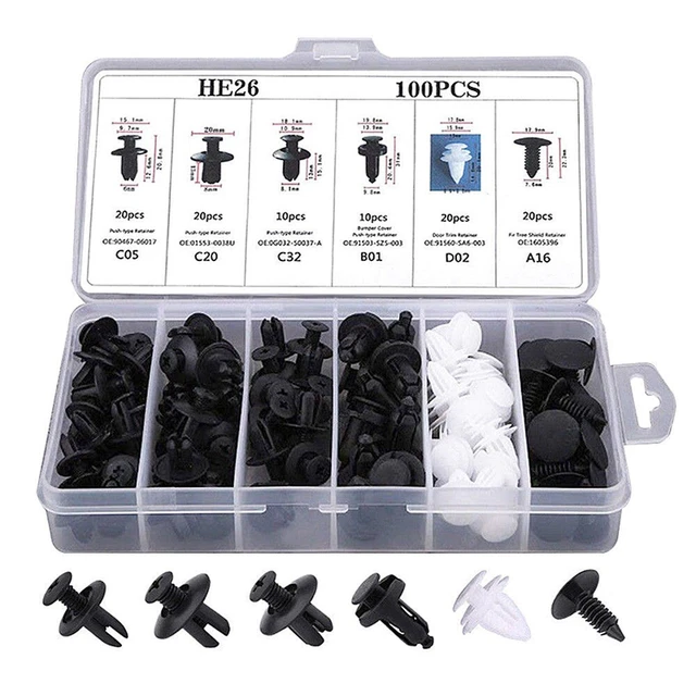 100 Rivets/Clips Plastique Pour Voiture - Universels 6mm Pour Pare-chocs, Carrosserie - 2