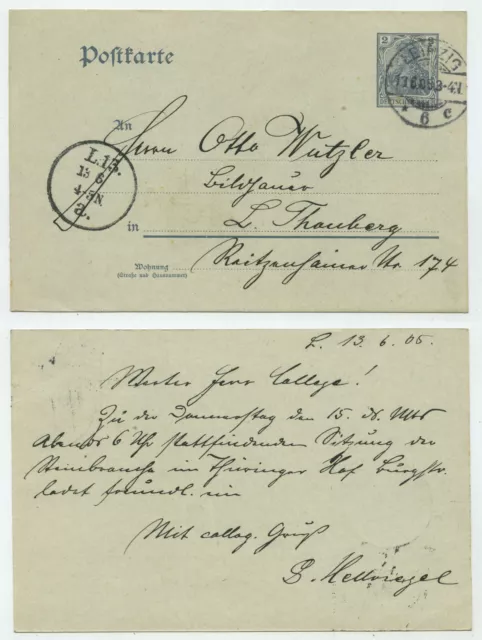 90993 - Ganzsache P 63 X - Postkarte - Leipzig 13.6.1905