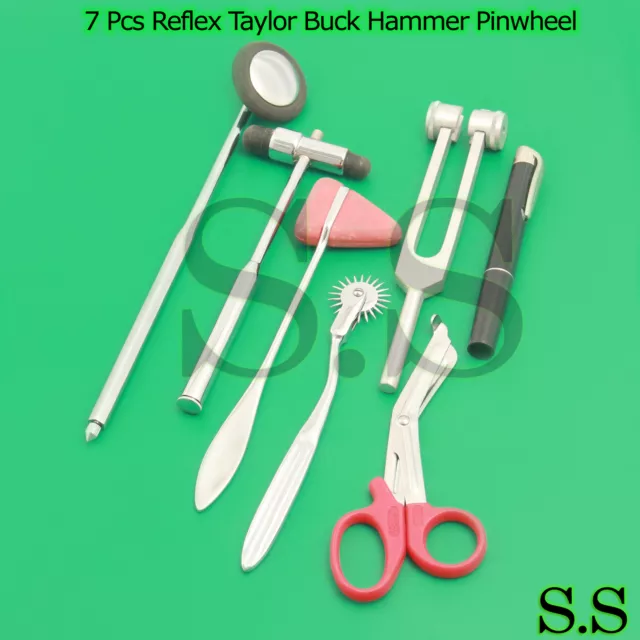 Set Of 7 Pcs Reflex Taylor Babinski Queen Square Buck Hammer Pinwheel Penlight