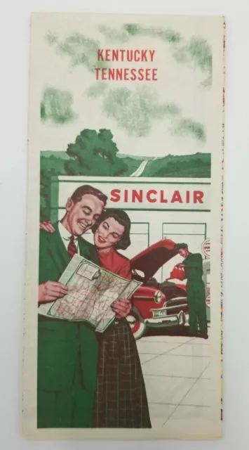 Vintage 1953 Sinclair Oil Kentucky Tennessee Road Map Gasoline Art Rand McNally