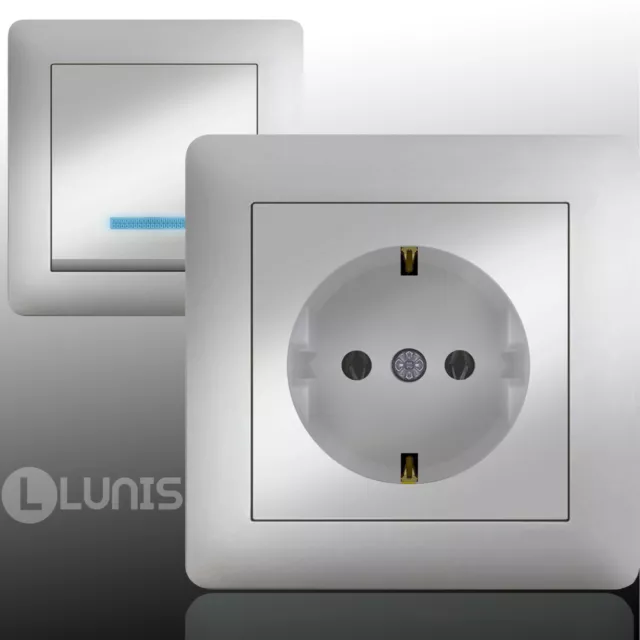 Schuko Prise de Courant Interrupteur Marche/Arrêt Commande Argent Lunis