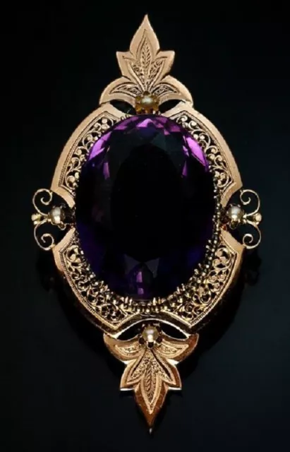 Victorian Jewelry 19th Century Amethyst Gold Finish Pendant 925 Sterling Silver