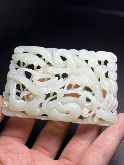 Chinese Exquisite Handmade Dragon carving Hetian Jade Pendant