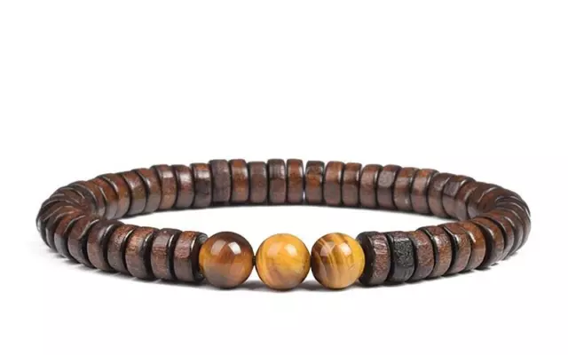 Bracelet de perles Oeil de Tigre, en pierre Naturelle et bois, Sur mesure