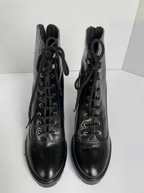 Women's Barneys New York Black Leather Lace-up Boots Sz 9 NEW