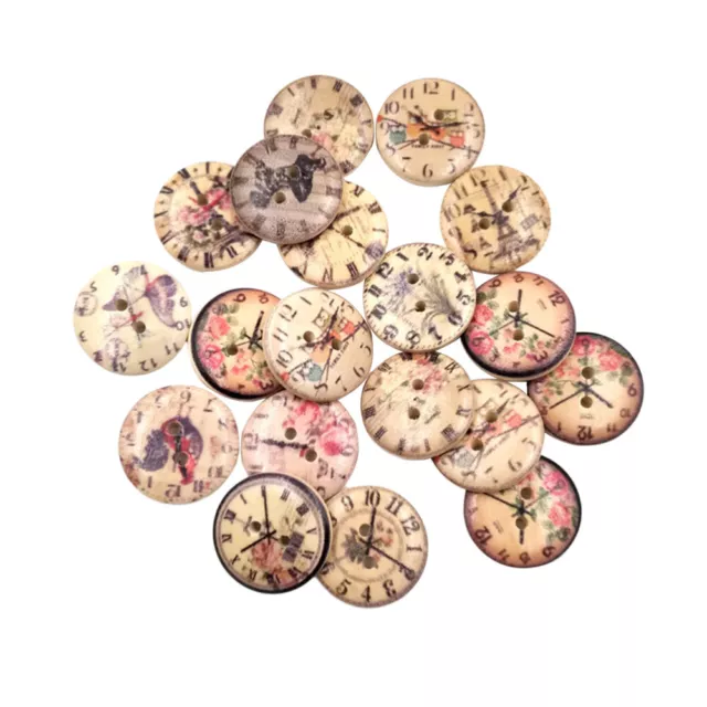 50 Wood Buttons Painting Clock Buttons 2 Holes Sewing for Crafting Scrapbooking