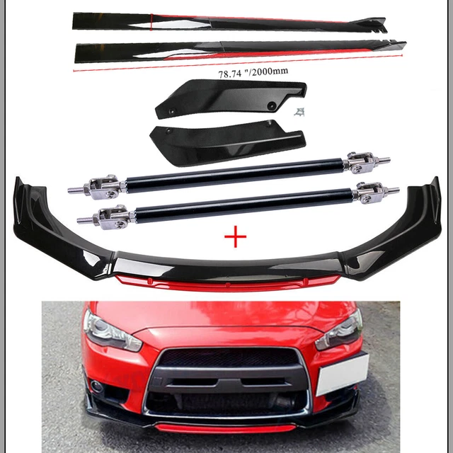For Lancer EVO X  Front Bumper Lip Spoiler Body Kit+Side Skirt Glossy black