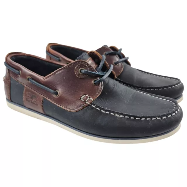 Barbour Mens Navy Blue Brown Leather Boat Deck Shoes Loafers UK 8 EU 42 US 9