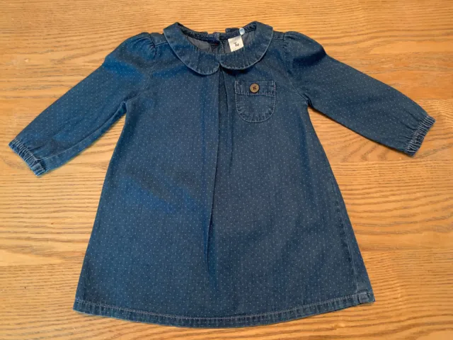 Baby Girl Blue Denim Spotty Collared Dress 6-9 Months