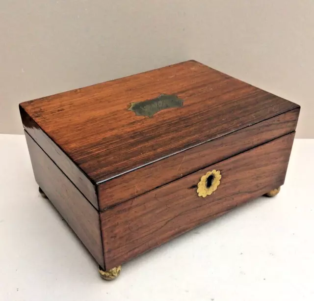 Antique Georgian Rosewood Box - Brass Plaque Jopson 1831 Ball Feet - Restoration