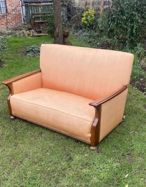 Antique Art Deco 1930s Small Sofa Upholstery Project Oak Frame