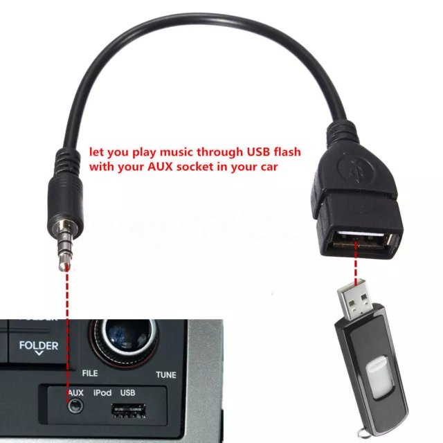 3.5mm Male AUX Audio Plug to USB 2.0 A Female Jack OTG Converter USB Adapter BLK