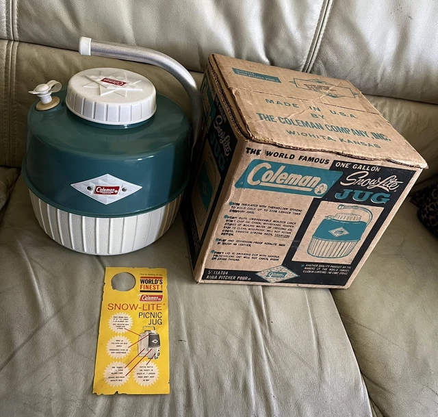 VINTAGE COLEMAN JUG Cooler Diamond Snowlite 1 Gallon Green Thermos Camp