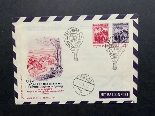 Postal History - Austria - 1951 balloon post envelope.