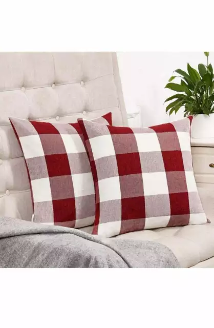 2 Throw Couch Sofa Pillow Covers Red White Checker Buffalo Christmas Home Decor