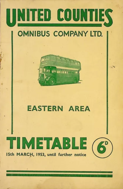 United Counties Omnibus Co Ltd Eastern Area Timetable, 15th March 1953 (inc map)