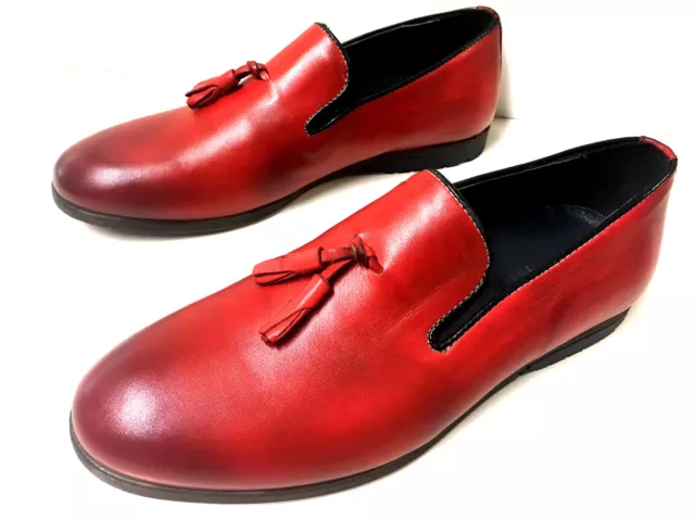 Neuf Mode Rouge Mocassin Cuir Chaussures Homme 44