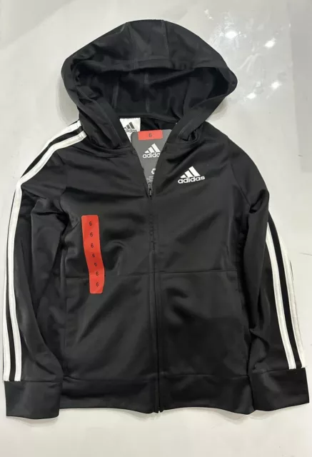 Adidas Little Boys Zip Up Front Tricot Black 2 pc Jacket Pants Set Youth 6