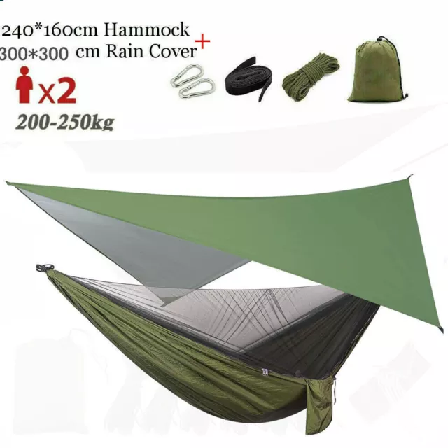 2 Person Camping Hammock with Mosquito Net +Tent Tarp Rain Fly Shelter Outdoor