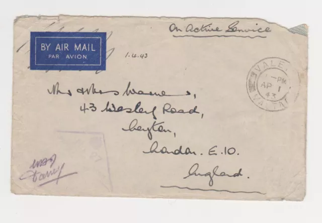 b1697 MALTA 1943 WWII 'On Active Service' censored cover to England
