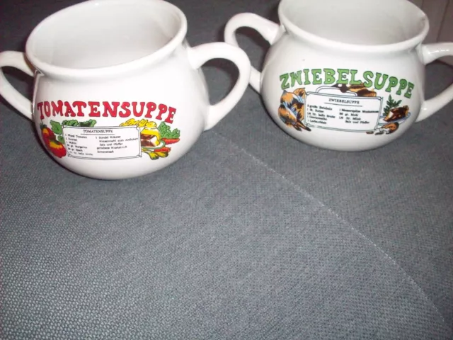 KERAMIK LANDHAUS 2x Suppentasse mit Rezept Zwiebelsuppe+hühnersuppe EUR ...