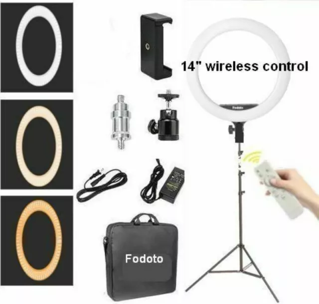 Fodoto 14" LED BiColor Dimmable Ring Light with 7' Stand & Remote Control