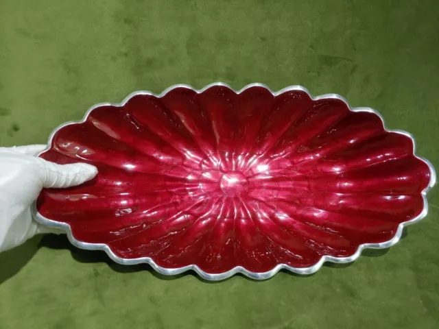 Julia Knight 16" Oval Bowl in Peony Pomegranate Sand Cast Aluminum