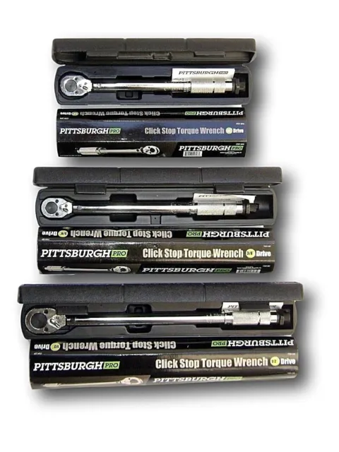 Set of 3  Pro Reversible Click Type Torque Wrench Sizes 1/4", 3/8", 1/2"