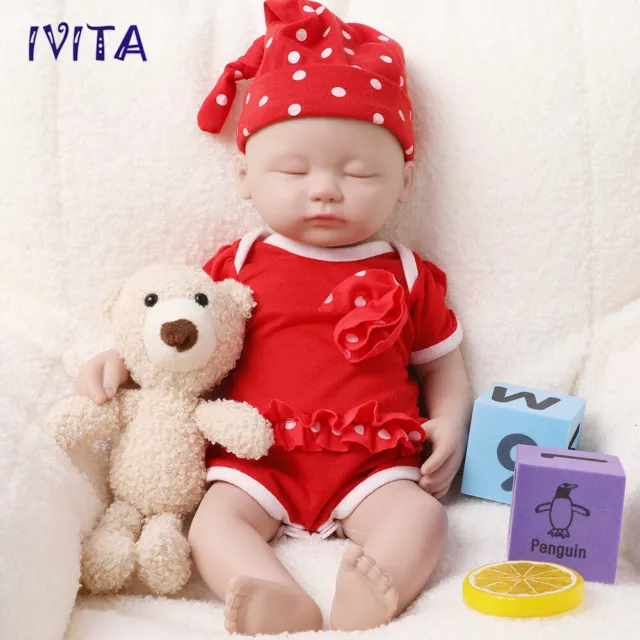 IVITA Cute 15"Sleeping Girl Newborn Lifelike Full Silicone Reborn Baby Doll