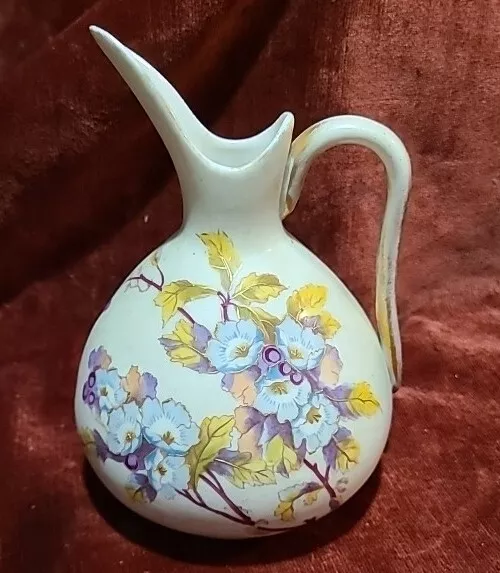 Antique Victoria Carlsbad Handled Pitcher  Austria 7" H × 5" W Hand Painted