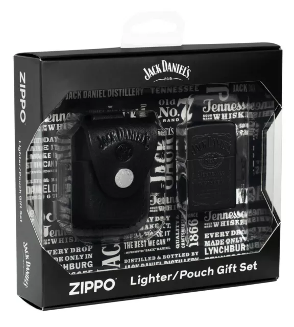 Zippo 48460, Jack Daniels Gift Set, Black Matte Lighter & Pouch, NEW