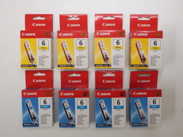 8 x Canon BCI-6C Cyan + BCI-6Y Yellow 6 Ink Tanks Cartridges 13ml Genuine NEW