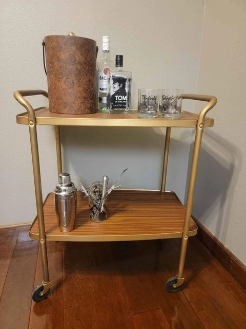 Refurbished Vintage Mid Century  Cosco Wood Grain 2 Tier Utility Bar Cart