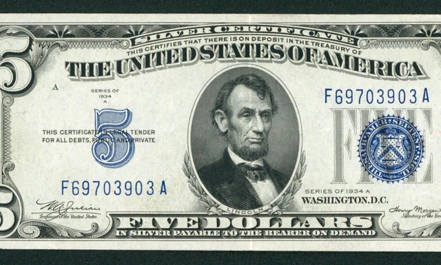$5 1934 A ((HIGHER GRADE XF)) Silver Certificate ** DAILY CURRENCY AUCTIONS