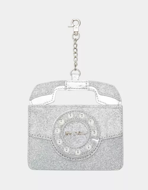Betsey Johnson Kitsch Rhinestone Phone Card Case Keychain Silver New Sealed