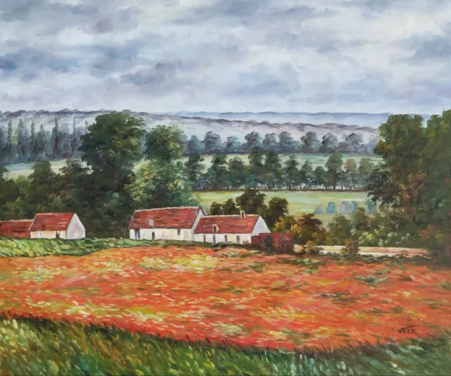 Ölgemälde 50x60 Landschaft Mohnblumen Feld Natur handgemalt Öl auf Leinwand