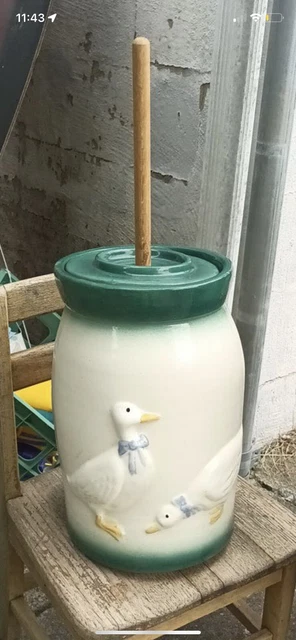 Vintage Ceramic Duck Design Wooden Handle Butter Churn